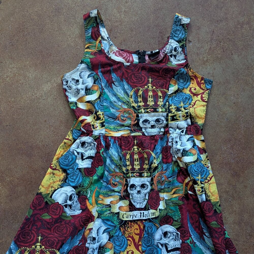 Folter Cotton Halloween XL Carpe Noctem Skulls Roses Dress